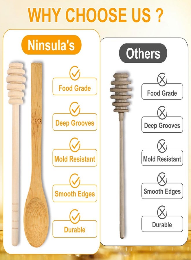 Ninsula 8PCS Wooden Honey Dipper Set, 6.2 Inch Honey Dipper Sticks Honey Spoon, Mini Honeycomb Stick for Evenly Drizzling Honey Over Food and Wedding Party Gift - Image 3